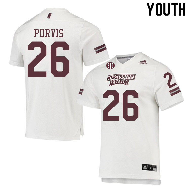 Youth #26 J.P. Purvis Mississippi State Bulldogs College Football Jerseys Sale-White - Click Image to Close